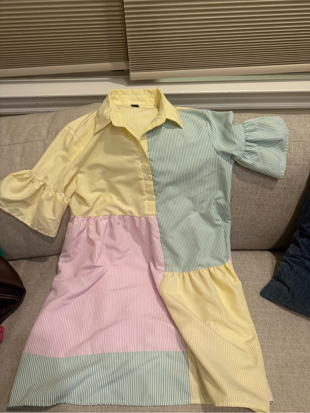SHEIN Pastel Colorblock Striped Shirt Dress in Yellow, Pink & Mint